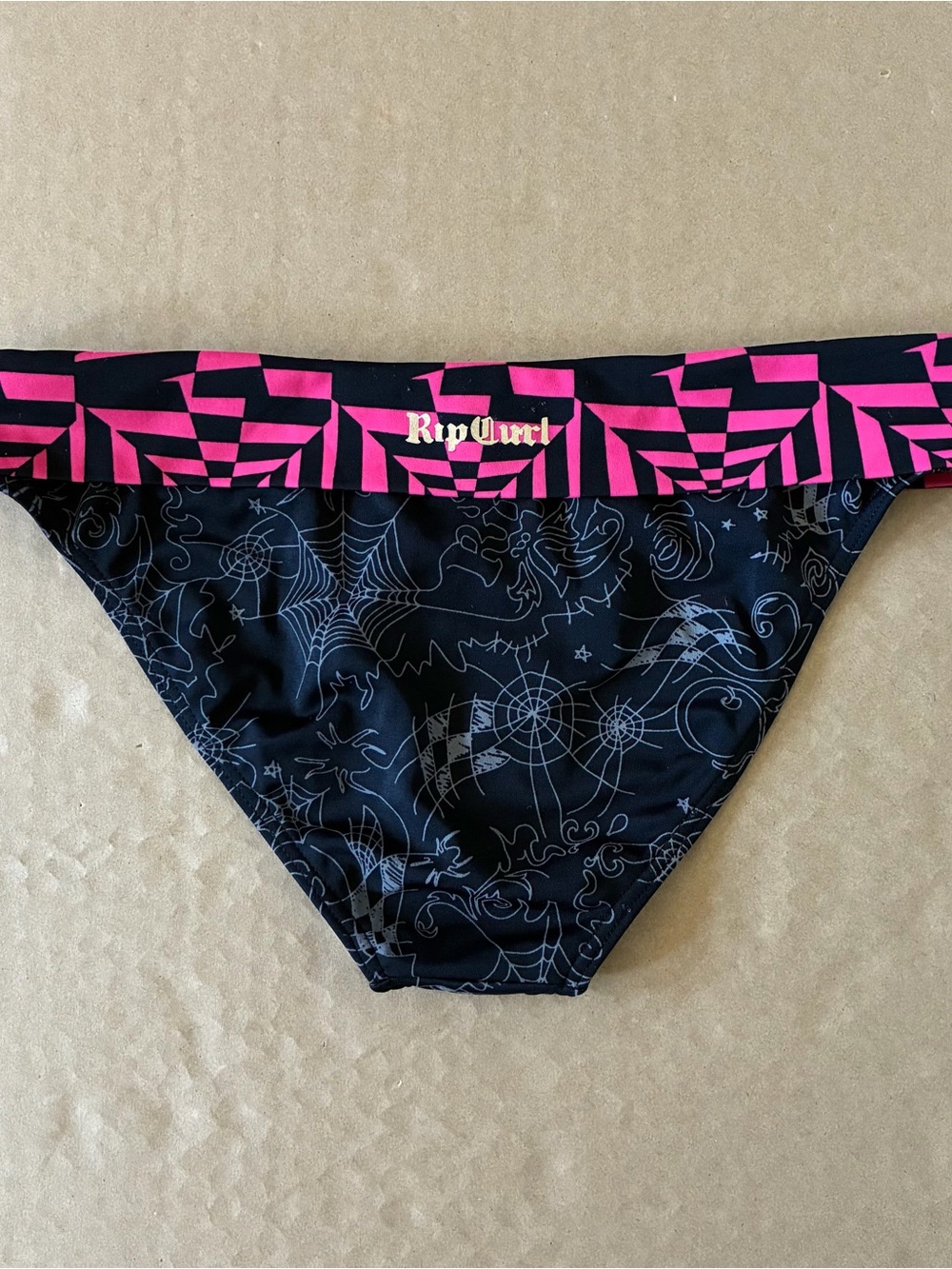 Rip Curl Bikini Bottom XS Neon Pink Geometric Waistband Hunted Goth Spiderweb